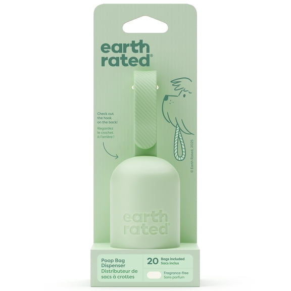 Earth Rated Dog Poop Bag Holder with Unscented Poop Bags, Durable and Guaranteed Leak-Proof, 1 Dispenser and 20 Bags