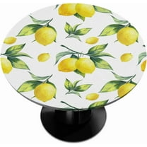 Lemon Leaf Round Table Cover with Elastic Edge - Fitted Waterproof Wipeable Tablecloth for Kitchen Dining Party & Holiday - Fits 40-44 In Round Plastic Table
