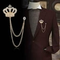 thumbnail image 2 of Rhinestone Crown Long Chain Brooch.Gold Silver Tassel Brooch Pin,Retro Crystal Suit Pins Collar Coat Pin for Men's Accessories Pin Husband Gifts, 2 of 12