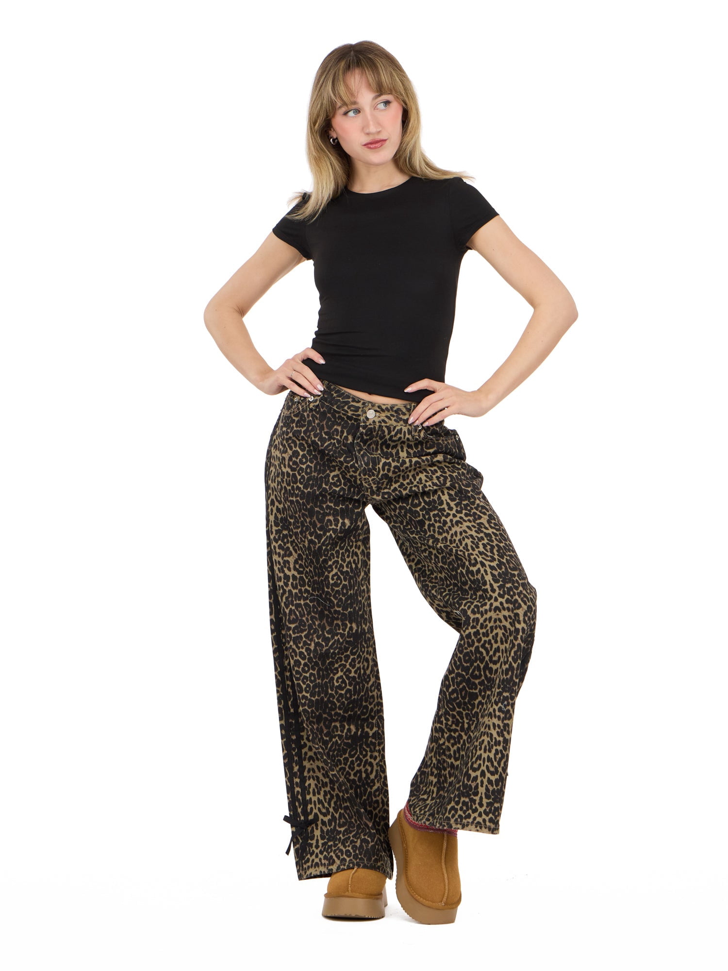 Forever 21 Women's Low Rise Baggy Fit Jeans with Side Stripes and Bow Accents, Sizes 0-14