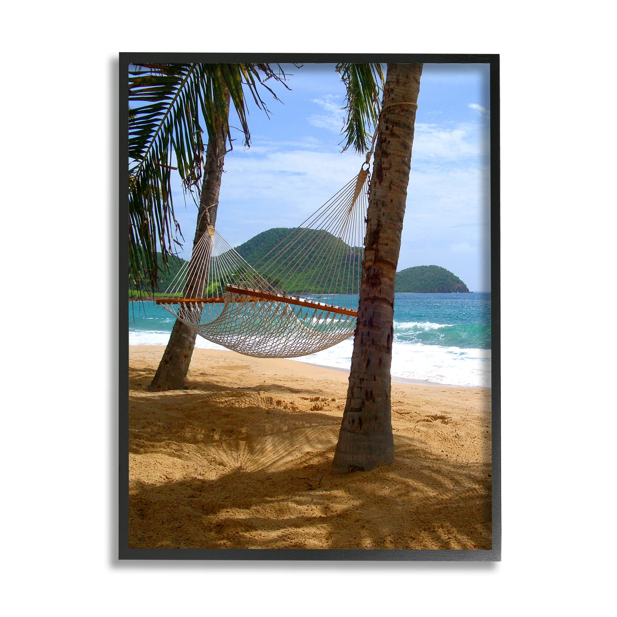 Stupell Industries Tropical Summer Vacation Hammock Between Palm Trees Photograph White Framed Art Print Wall Art, Design by Noah Bay