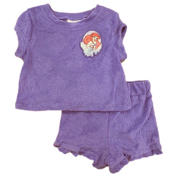 Disney Toddler Girls Ariel Purple Sunblock SPF 50 Shorts & Shirt Outfit 4T