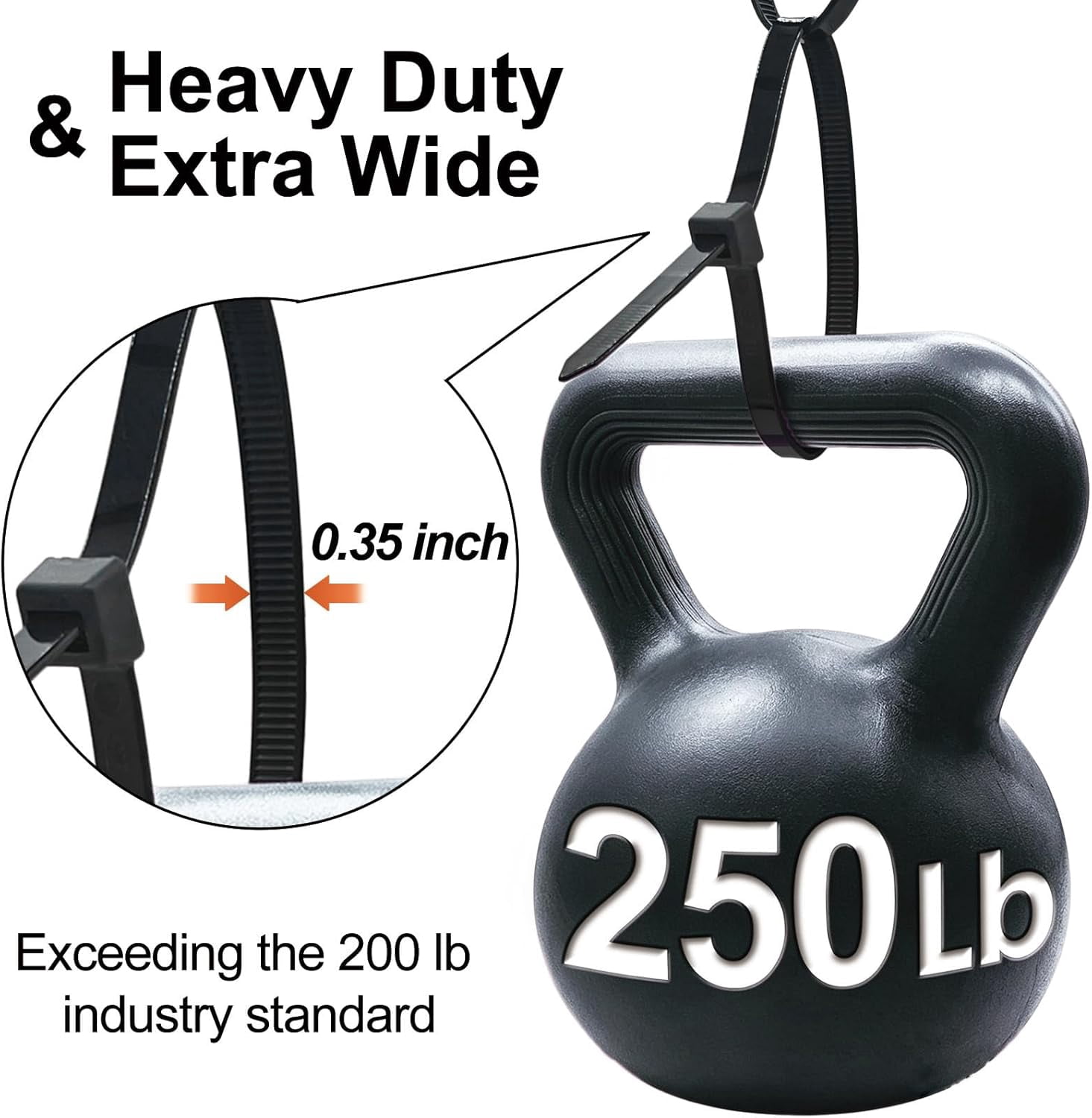 Thick Zip Ties Heavy Duty, 12 inch, Black, 250 lb High Strength, 75 Pack, Heavy Duty Zip Ties for Outdoor Use, Extra Wide & Strong UV Resistant Cable Ties, Wire Ties,
