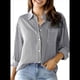 thumbnail image 1 of Camisas de Mujer con Botones, Blusas Clásicas A Rayas de Larga con Cuello y Bolsillo para Oficina. Negro L, 1 of 8
