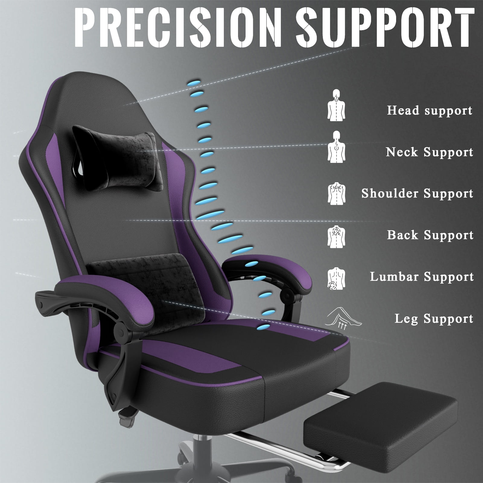 Gaming Chair with Pocket Spring Cushion and Footrest, Ergonomic Computer Chair for Adults, Breathable PU Leather Game Chair, Adjustable Headrest and Lumbar Support Office Desk Chair