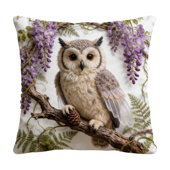 Luoshdecor Floral Owl Pillow Covers 18x18 Inches,Spring Wildflower Animal Cushion Cases for Bed Couch Decor