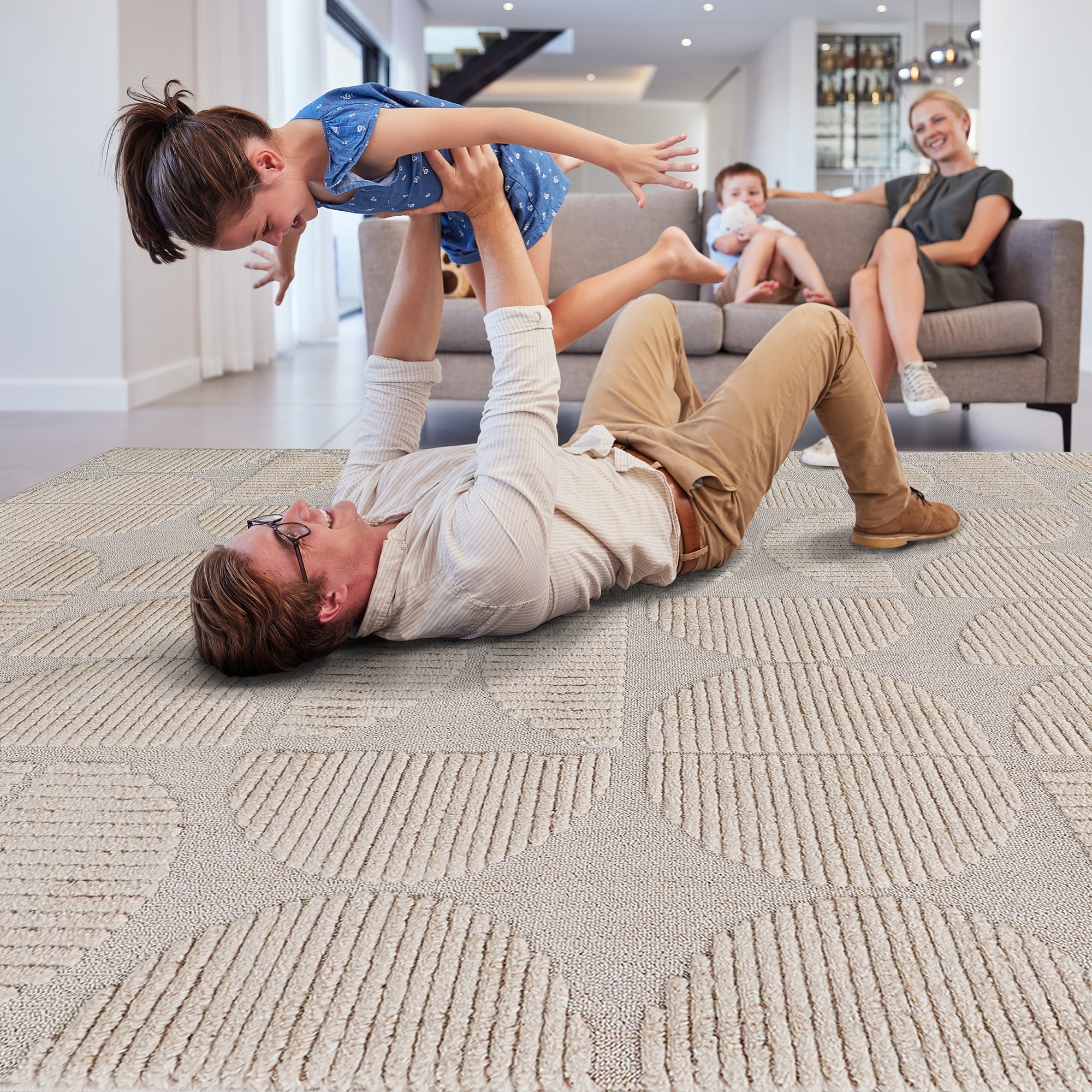 Indoor Area Rug 5'3"x7'6" Modern Contemporary Geometric Bohemian Non-Shedding Stain Fade Resistant Pet Kid Friendly Jute Backing Living Room Bedroom Kitchen Rug
