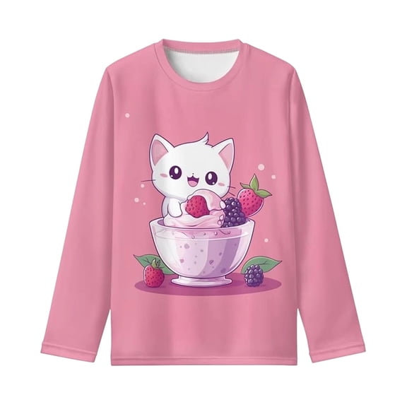 Kiijoy Girls Cute Graphic Long Sleeve T-Shirt Casual Crewneck T Shirt, Pink, Sizes 3-4