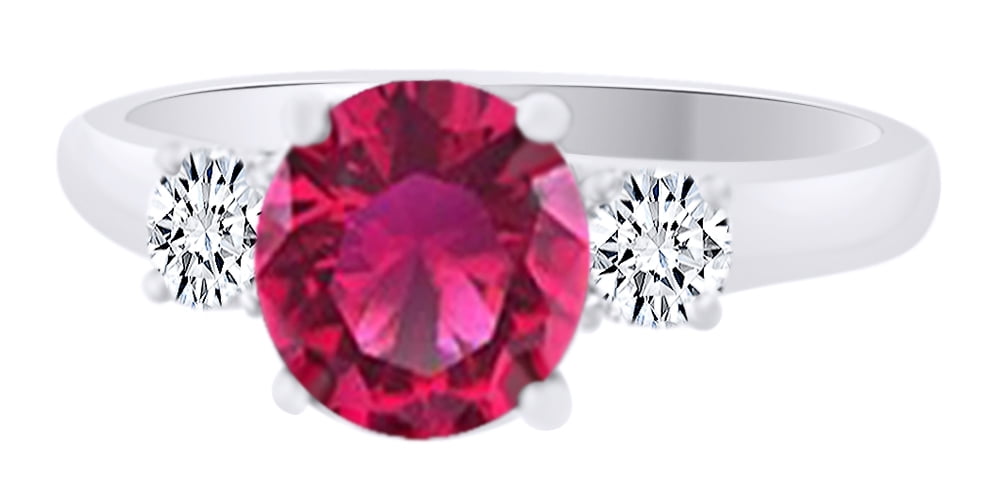 Simulated Pink Sapphire & White Natural Diamond Three Stone Engagement Wedding Ring In 14k White Gold (2.73 cttw)With... by Jewel Zone US