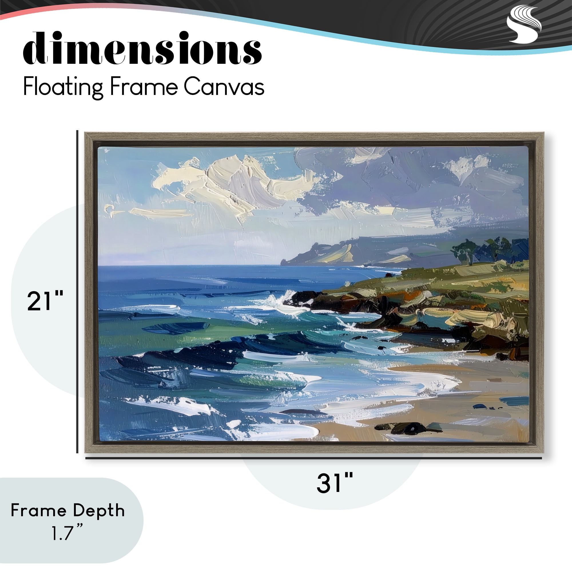 Stupell Industries Sky To Sea Impression Brown Framed Floater Canvas Wall Art, design by Alonza Saunders