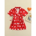 thumbnail image 2 of Xingqing Saint-Valentin Tout-Petit Bébé Filles Dress Manches Courtes Col en V Shirt Dress Imprimé Cœur Clothes Rouge 1-2 Ans, 2 of 8