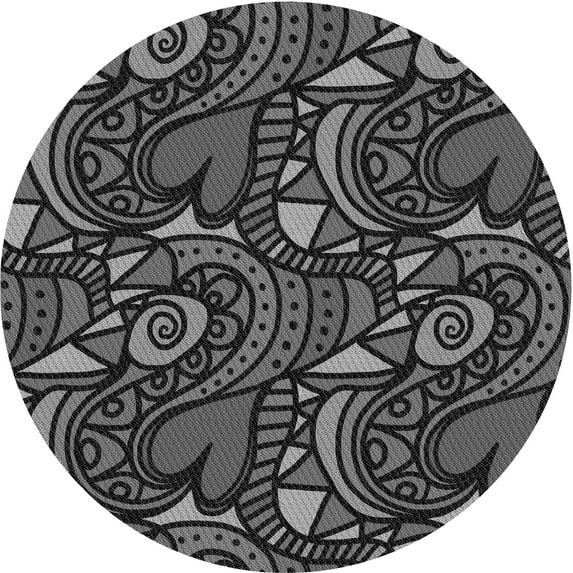 Ahgly Company Indoor Round Patterned Charcoal Black Area Rugs, 6' Round