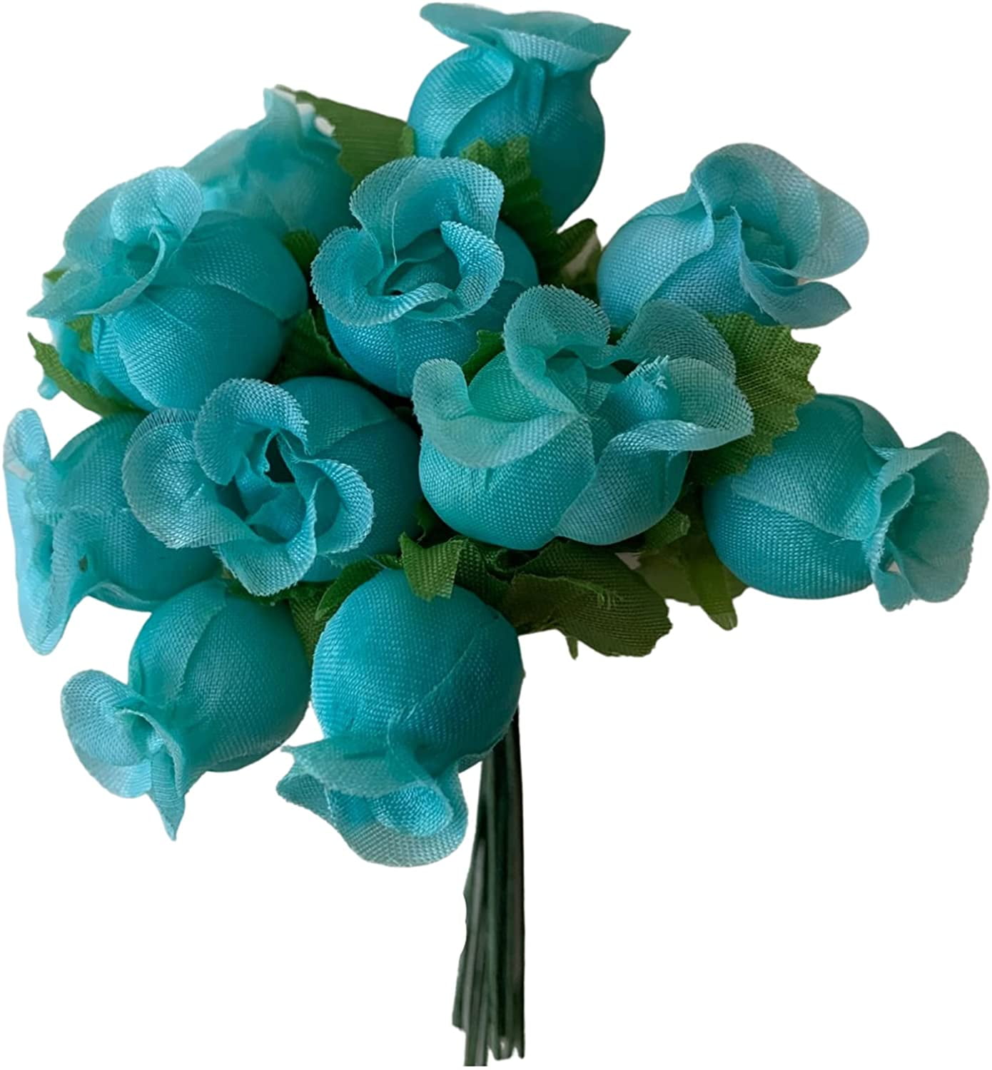 Aqua Artificial Silk Flower Roses - 12 Mini Bouquets of 12 Rosebuds, 144 Rosebuds Total, Wedding, Reception, Anniversary, Bridal Shower
