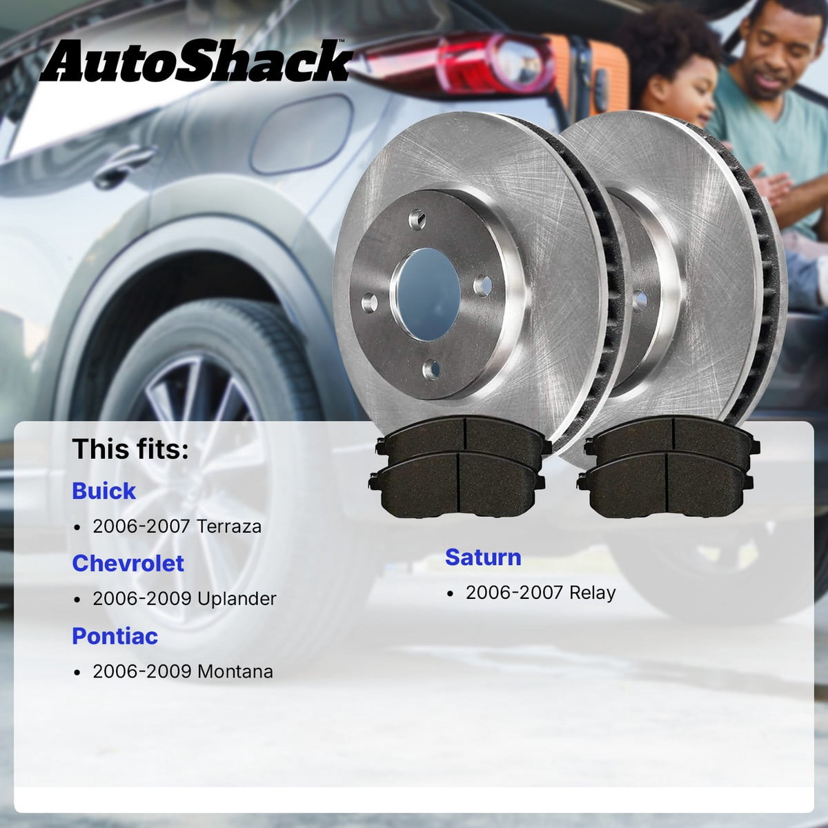 AutoShack Front Brake Rotors & Ceramic Pads for Chevrolet, Pontiac & Buick, Uplander 2006-2009 Montana 2006-2009 Terraza 2006-2007, FWD AWD V6 3.5L 3.9L - 11.69" (297 mm), 6-Lug