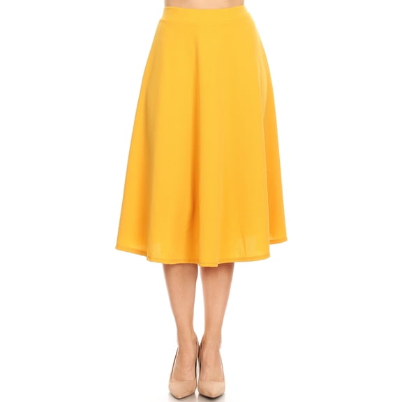 Women's Solid Basic Casual Elastic Waist A-line Flared Midi Skirt S-3XL