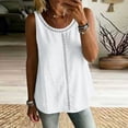 thumbnail image 5 of ClodeEU Women's Linen Blend Crew Neck Sleeveless Button Down Blouse, Loose Fit Casual Everyday Summer Tank Top White,Women's Plus L, 5 of 7