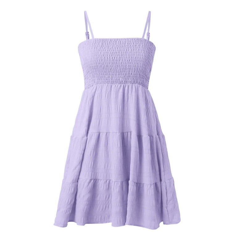 SMihono Women's Sundress Smock Cami Mini Dress Sleeveless Pleated Swing A  Line Short Dresses Casual Cute Summer Dresses Purple XXL - Walmart.com