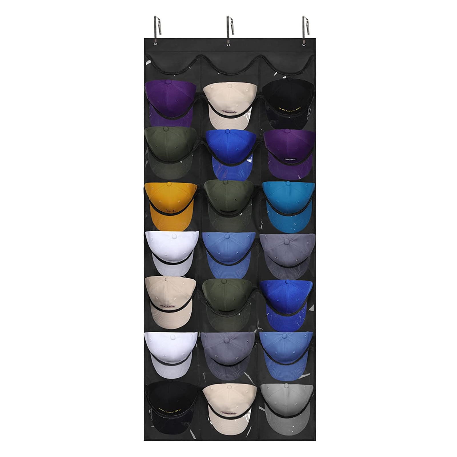 Mojoyce Hat Rack - Hat Organizer - Hat Racks for Baseball Caps, Visible Hat  Holder - Baseball Hat Rack for Wall Door with 3 Hooks, 24 Deep Pockets 