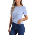 thumbnail image 4 of INSPIRE CHIC Women's Casual Round Neck Summer Crop Short Sleeve Twist Knot T-Shirt S Light Purple, 4 of 6