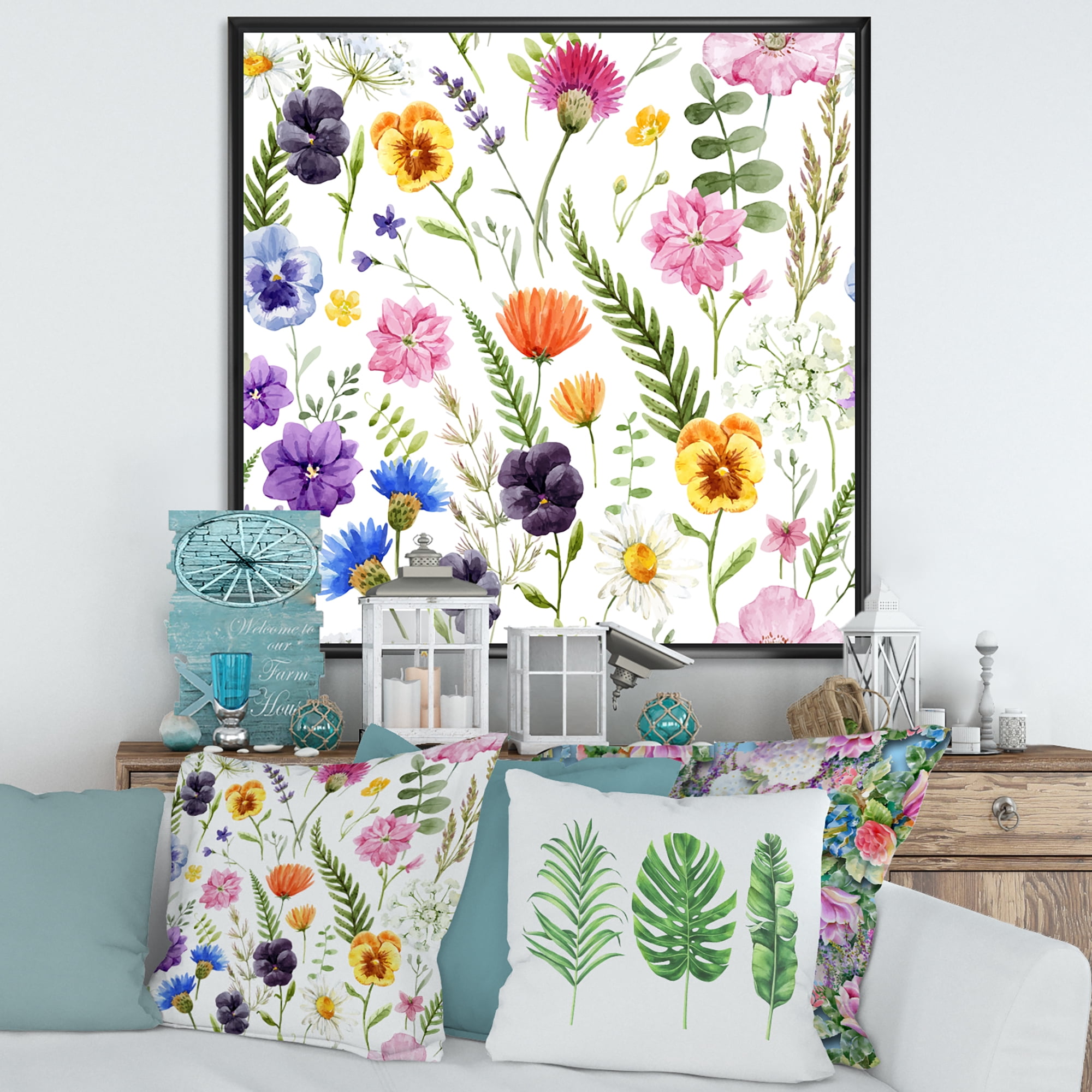 Designart 'Coloful Wildflowers Floral Pattern I' Traditional Framed Canvas Wall Art Print
