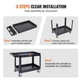 thumbnail image 6 of VEVOR Utility Service Cart, 2 Shelf 550LBS Heavy Duty Plastic Rolling Utility Cart with 360° Swivel Wheels (2 with Brakes), Large Lipped Shelf, Ergonomic Storage Handle for Warehouse/Garage/Cleaning, 6 of 8