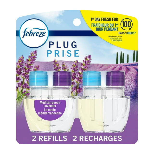 Febreze Plug In Air Freshener, Odor-Fighting Scented Oil Refill, Mediterranean Lavender, 2 Refills