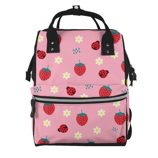Easygdp Strawberry and Ladybugs para Bolsa de Bebé de Gran Capacidad con Múltiples Bolsillos, Bolsa de Pañales para Padres, Bolsa de Viaje Organizada y Elegante