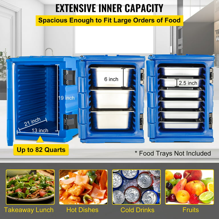 VEVOR Insulated Food Pan Carrier, 82 Qt Hot Box for Catering, LLDPE Food  Box Carrier with Double Buckles, Front Loading Food Warmer with Handle,  Stackable End Loader for Restaurant, Canteen, Etc. Blue 