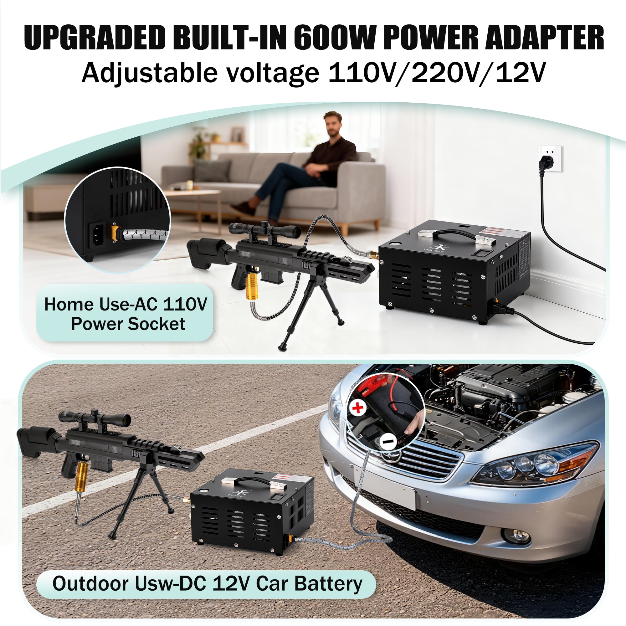 TUXING 4500Psi PCP Air Compressor w/ Built-in Transformer, One-Button Start for PCP Rifles, Paintball Guns, Diving Tanks