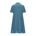 thumbnail image 5 of Ashirexll Womens Summer Dresses, Flowy Dresses for Women, Linen Look Solid Color Turn Down Collar Short Sleeve Button Dress, 5 of 6