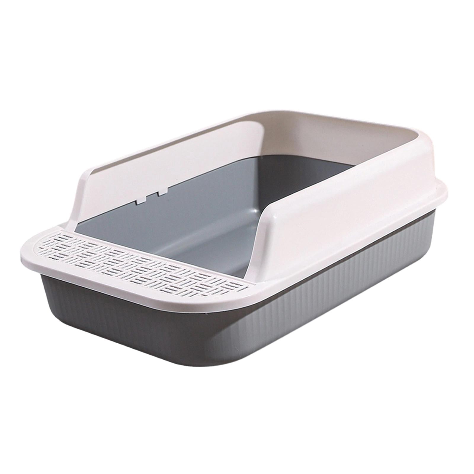 Cat , Cat Toilet, Cat Bedpan, Anti Splashing Detachable Cat Sand Basin, High Sided Sturdy Kitty Litter Pan, Open Top Pet Litter Tray White and Gray