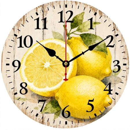 CozyHour Lemon Wall Clock 9.84 Inch, Rustic Farmhouse Kitchen Wall Clock with Large Numbers, Vintage Fruit Citrus Analog Clock for Kitchen Dining Room Living Room Decor