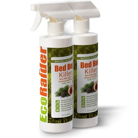 EcoRaider Bed Bug Killer 16OZ Twin-Pack, 100% Efficacy Kills on Contact, Including Eggs and Resistant Type, Residual Protection, Green and Non-Toxic, Children and Pets