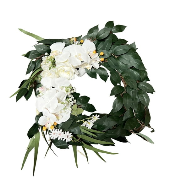 Artificial Orchids & Banyan Leaf Wreath