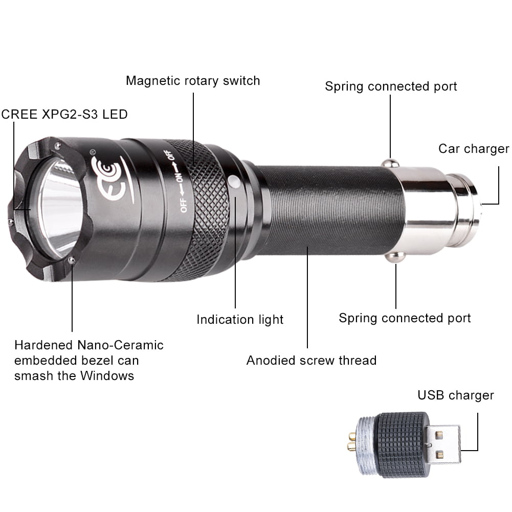 Mccc 250 Lumens Small Led Rechargeable Car Emergency Flashlight For 12 Volt Car 