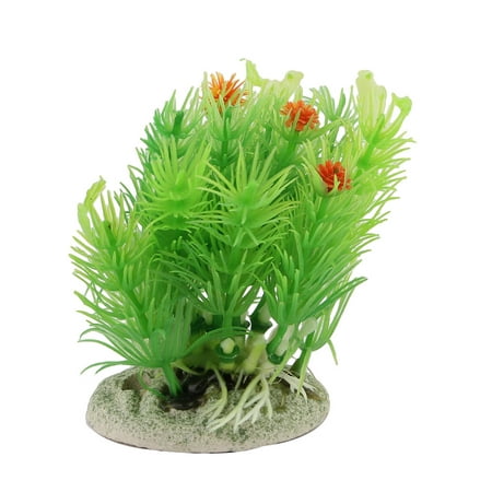 Ceramic Base Plastic Aquarium Fish Bowl Three Flowers Decor Plant