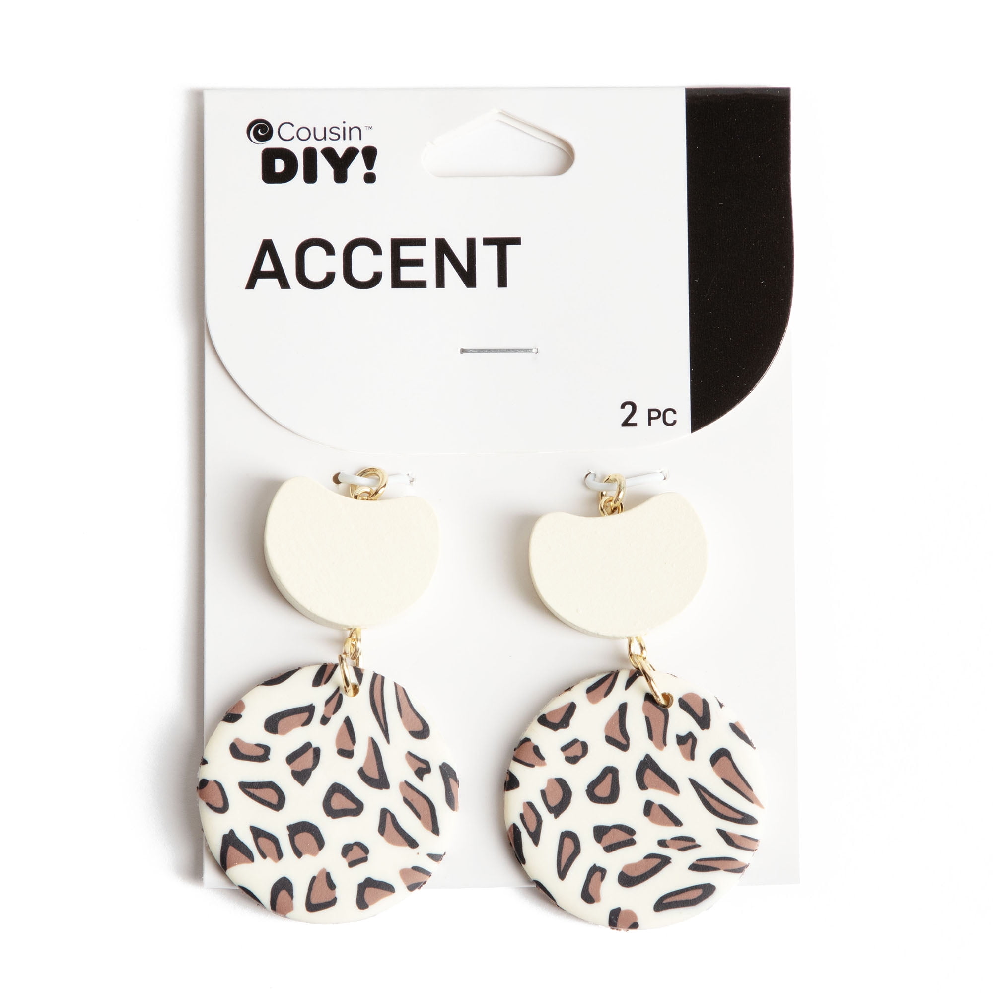 (2 pack) Cousin DIY Cheetah Print Jewelry Dangle Accents, Polymer Clay/Metal, 2 Piece Set, Unisex, Adults