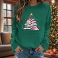 thumbnail image 5 of Christmas Sweatshirt for Women Tree Printed Crewneck Long Sleeve Pullover Tops Olive Green-1 S, 5 of 6