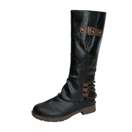 

Entyinea Ladies Boots Flat Warm Winter Boots with Side Zipper Black 39