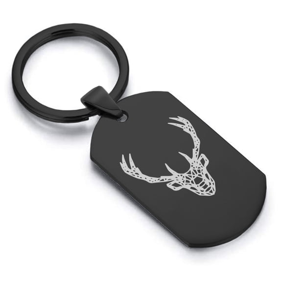 Stainless Steel Geometric Polygon Deer Animal Dog Tag Keychain Circle Ring