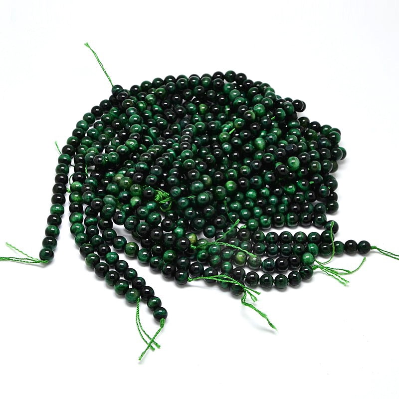 Natural Tiger Eye Beads Strands Grade A+ Dyed Heated Round Dark Green 10mm Hole: 1mm 39pcs/strand 15.75 inch
