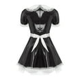 thumbnail image 5 of IEFIEL Womens French Maid Uniform Halloween Cosplay Costume Patent Leather Doll Collar A-line Dress Black 3XL, 5 of 7