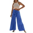 thumbnail image 2 of ERTUTUYI Women Summer High Waisted Cotton Linen Flare Palazzo Pants Beach Pant Long Bell Bottom Lounge Trousers Blue L, 2 of 6