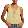 thumbnail image 2 of Qulqfy Tank Tops for Women Cotton Scoop Neck Sleeveless Yellow Lace Casual Button Down Flowy Tunic Summer Tops L, 2 of 6