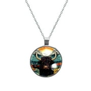 Yak Elegant Glass Design Womens Necklace Circle Pendant