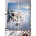 thumbnail image 3 of Sheer Curtains 96 Inches Long, Christmas Beach Light Filtering Window Curtains for Living Room, Blue Shell Starfish Conch Pine Cone Snow Rod Pocket Voile Sheer Curtain Drapes, 52"W x 96"L, 2 Panels, 3 of 8
