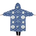 thumbnail image 2 of Oversized Wearable Blanket Hoodie,Baseball Stars Pattern Sherpa Blanket Hoodie with Super Pockets,Super Warm Fuzzy Pullover for Women & Men, 2 of 6