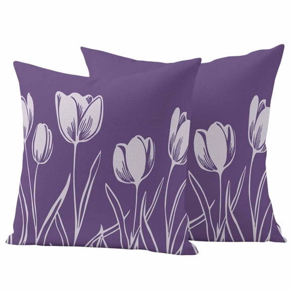 Outdoor Waterproof Pillow Covers Spring Garden Tulip on Purple Decorative Throw Pillow Protectors,Pillowcase Cushion Cases for Patio Sofa Garden Couch,16x16in,Pack of 2