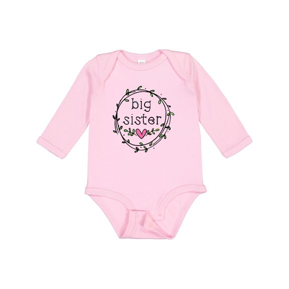 Inktastic Big Sister Leaves, Circle, Heart Girls Long Sleeve Baby Bodysuit