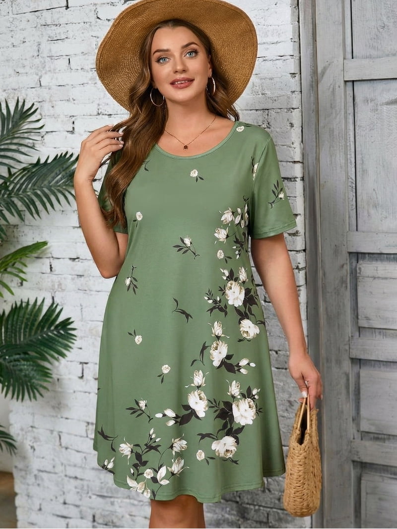 floral short summer dresses Summer Saving Wycnly Womens Dresses Short Sleeve Square Neck Floral Print  Casual Long Summer Dress Beach Holiday Slim Slit Tie Bohemian Dresses White  M